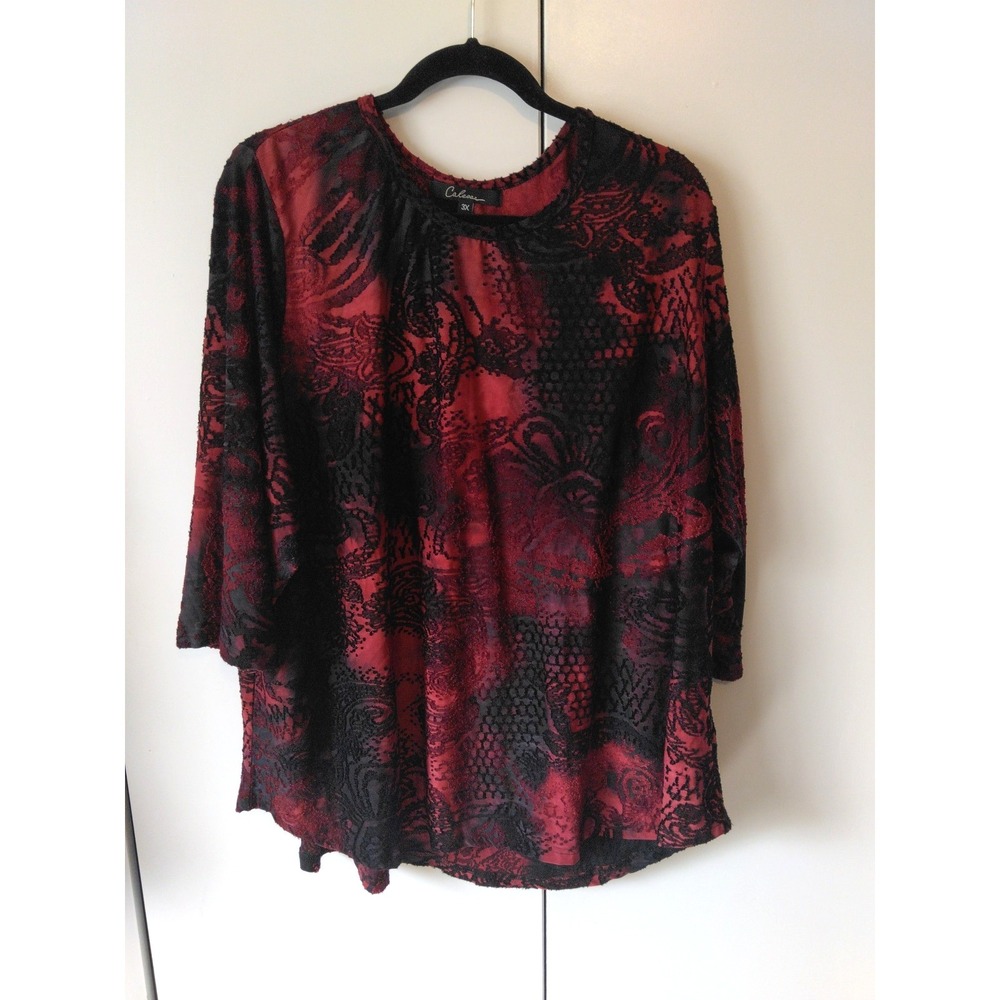Calessa Womens Velvet Burnout Tunic Top Plus Size 3x Whimsigoth Artsy  Romantic